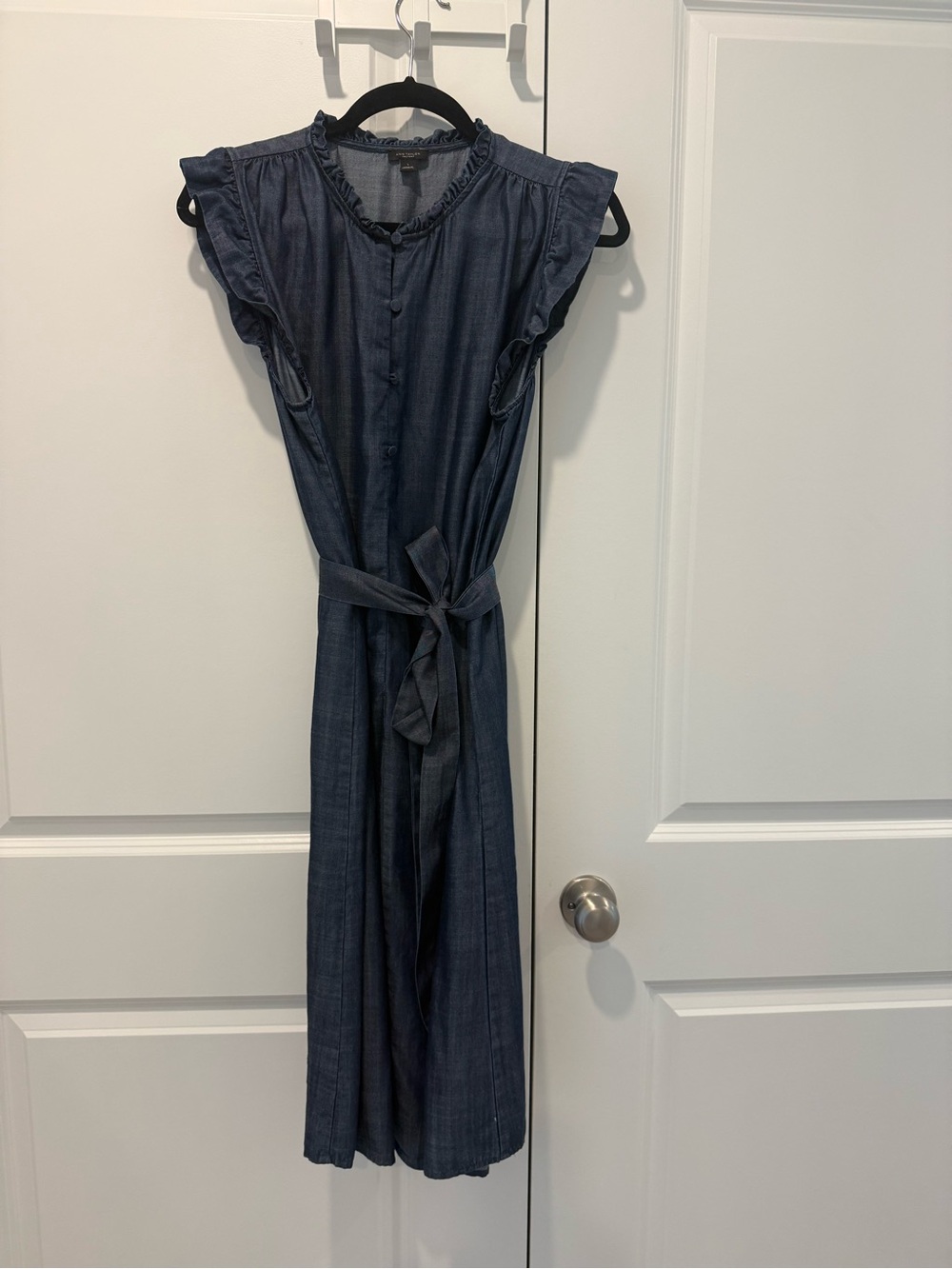Ann Taylor Denim-Style Blue Midi Dress with Tie Waist